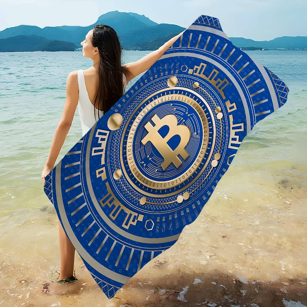 Popular Logo Bitcoin Microfiber Beach Towel Absorbent Quick Dry Soft Yoga Swimming Resort Mountain Climbing Towel