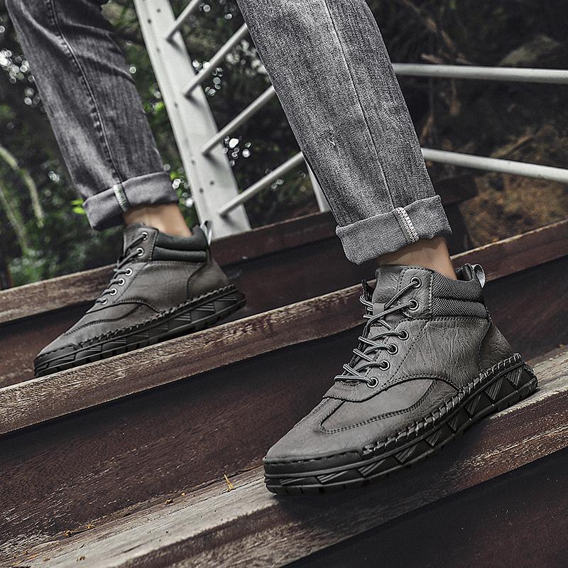 Men's Retro Genuine Leather Large Size Casual Shoes Winter Plus Velvet Warm Ankle Boots Spring and Autumn Men's Mid-cut Short Boots