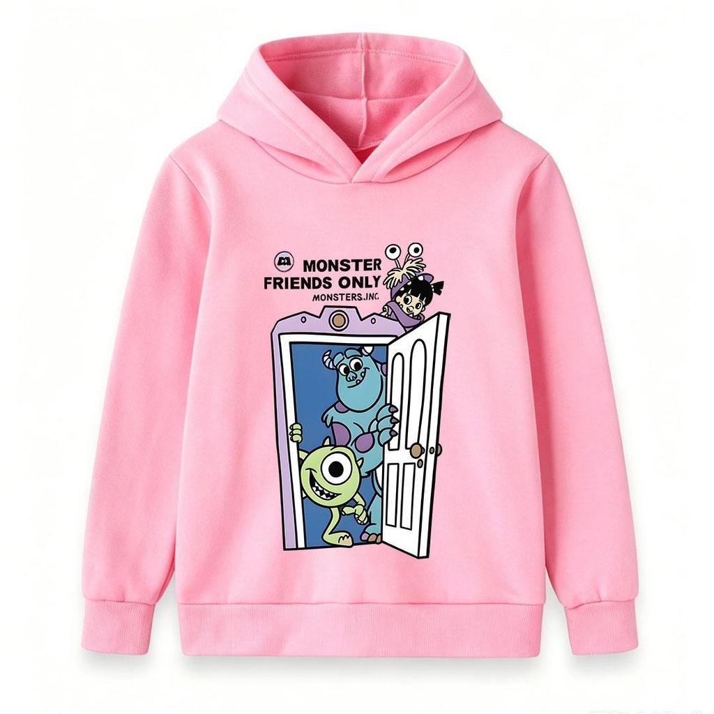 Stylish long sleeve kids hoodie with lovely monster character print, comfortable loose cut, great for school wear and weekend family outdoor trips.