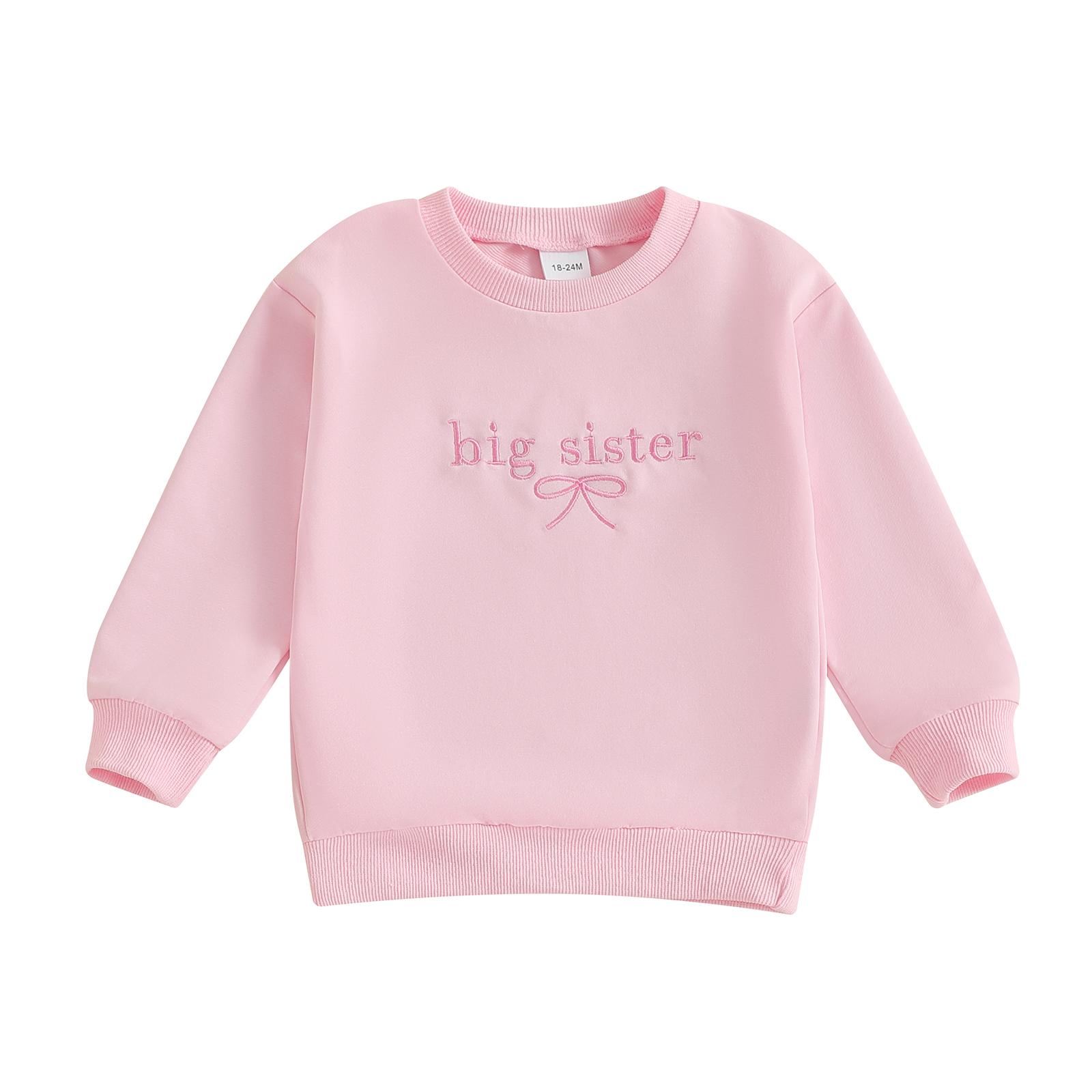 

Girl Sweatshirt Bow Letter Embroidered Crewneck Long Sleeve Pullover Tops Cute Winter Fall Clothes 18-24M розовый