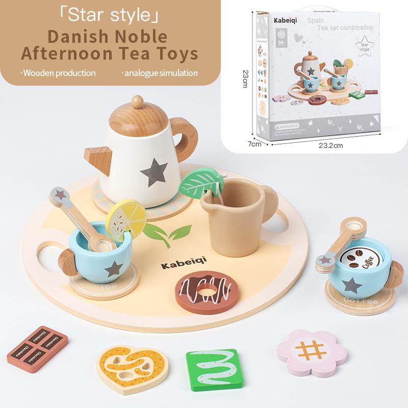 

Wooden Kitchen Play Toys Kitchen Simulation Tea Set Afternoon Tea Activity Games Pretend Play Kitchen Accessories Toy for Kids
