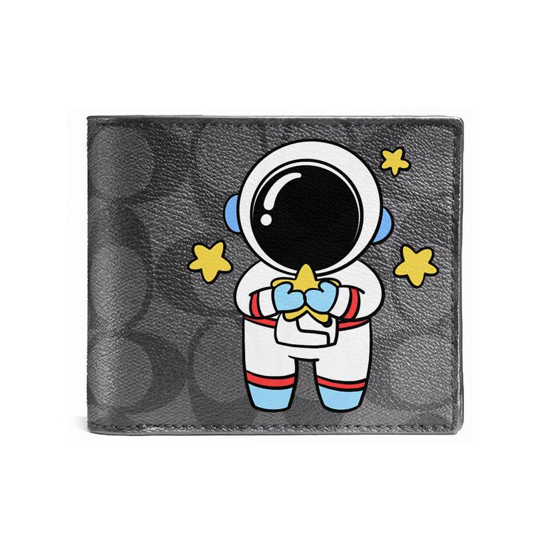 

COACH wallet [Customized bag] 3 IN 1 Hand-painted personalized graffiti Embossed printed short folding belt Black (astronaut holding a star) чорний