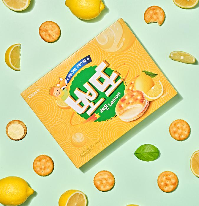 Crown Ppoto Lemon Sandwich Biscuits 322g Korean Lemon Cream Cookies