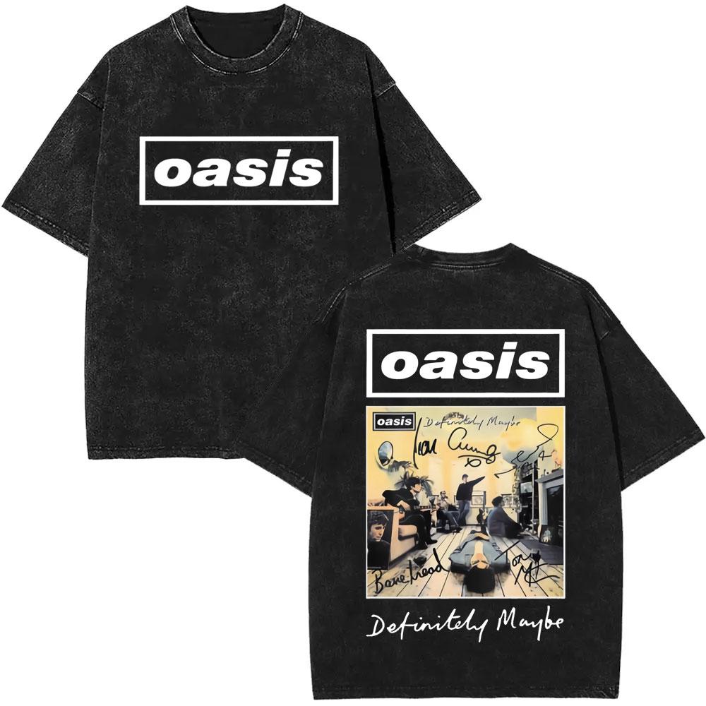 Washed Vintage Rock Band O-Oasis Live 25 World Tour Logo Print T-shirt Men Women Fashion Gothic Oversized Short Sleeve T Shirts