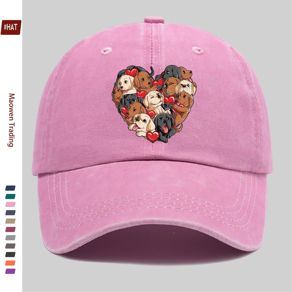 pc Heart Pattern Labrador Print Baseball Cap Casual Decorative Design Sun Hat Comfortable And Lightweight MultiColor Optional