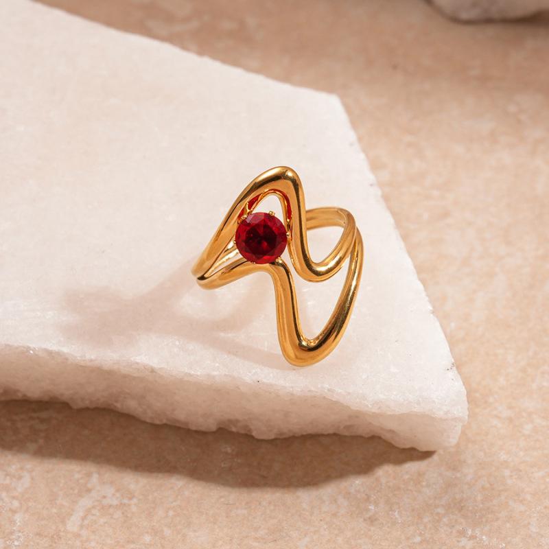 Red Zircon Smooth Heart-Shaped Open Ring Simple  Finger Rings Jewelry For Women