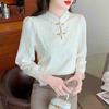Fashion New 2024 Winter Chinese Style Long Sleeve Stand Collar Velvet Blouse Shirt Women Tops Blouses Shirts J807