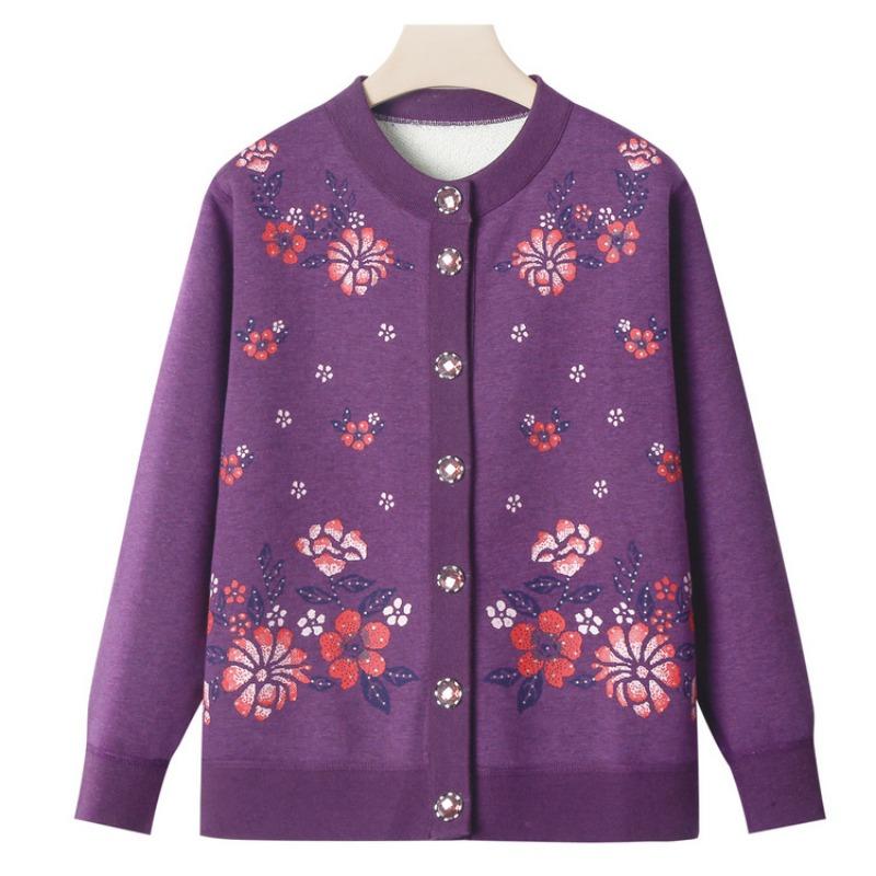 Grandma winter knitted sweater old man velvet cardigan female old lady autumn new clothes mother coat