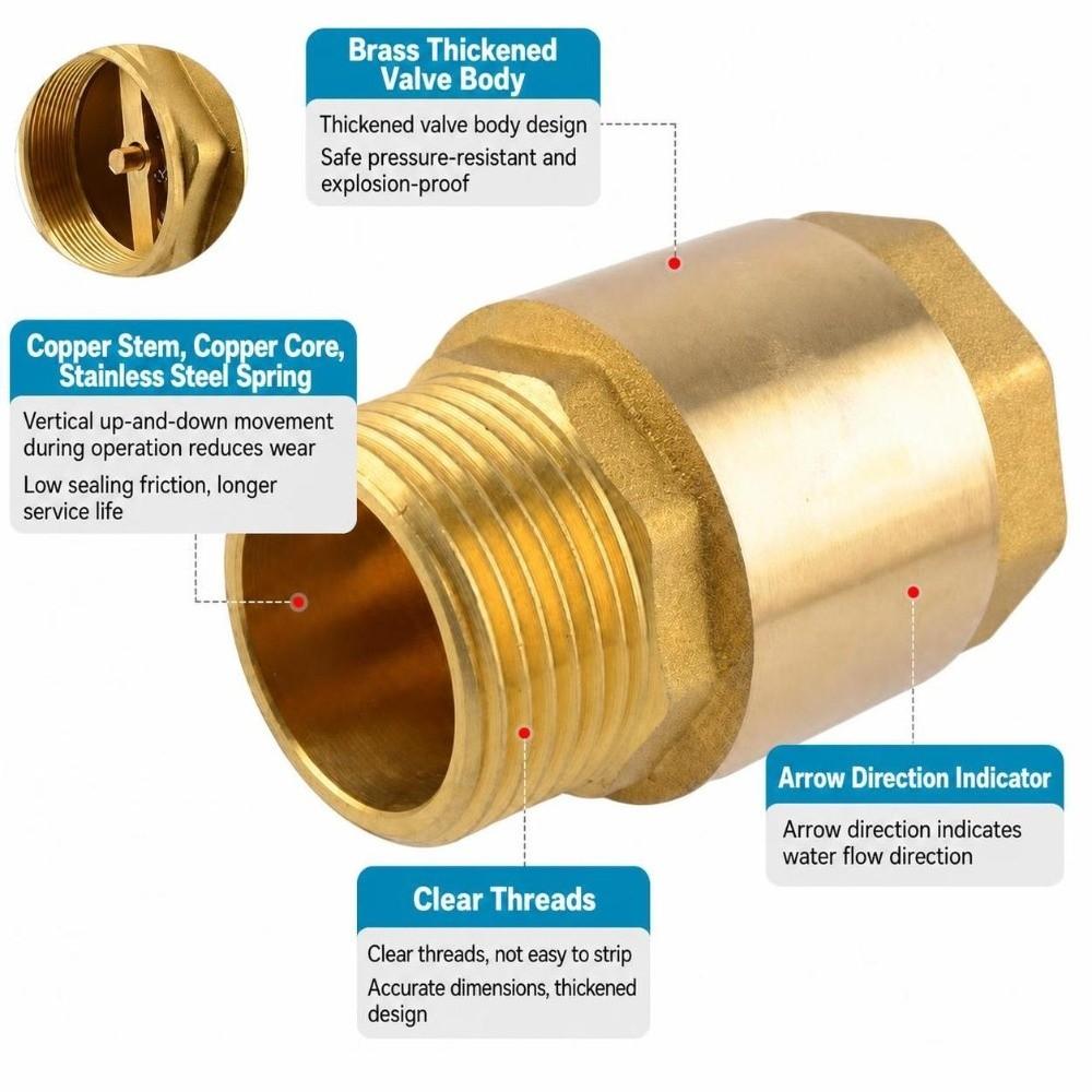 Durable BSPP Thread Brass Check Valve Male To Mal 1/2" 3/4" 1" One Way Valve Male To Male Pipe Check Valve