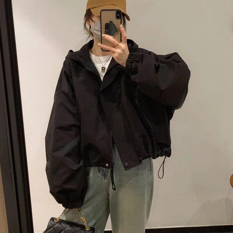 Trendy Mint 2025 Women's Hooded Jacket: Casual Spring/Autumn Windbreaker, Loose Fit, Short Length