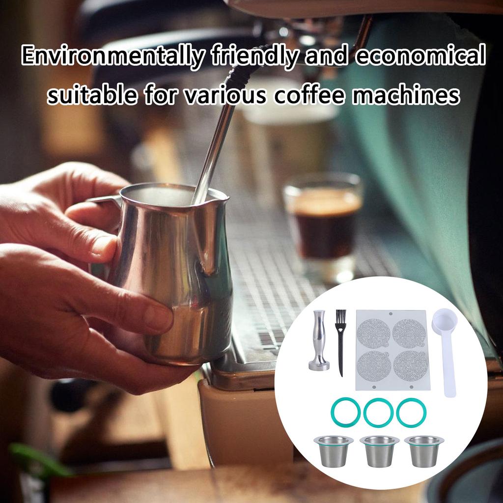 Refillable Coffee Capsule with Tamper and Spoon Coffee Pods Stainless Steel Cup Metal Reusable Coffee Capsules Filter