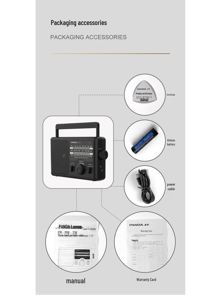 PANDA T37 Retro Portable Rechargeable Full Band FM Radio for Seniors