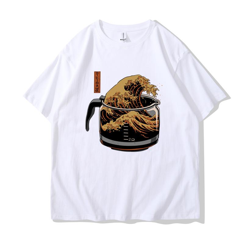 The Great Wave of Coffee T-shirts Women Summer Streetwear Japanese Tshirt Girl Graphic Y2k Harajuku Clothes