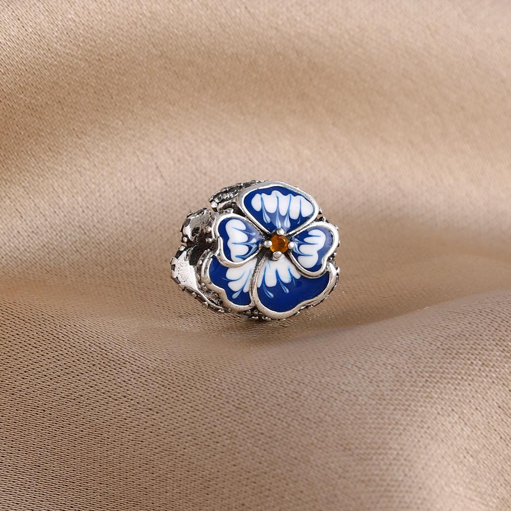 Spring Series Butterfly Pendant Clip Beads Earrings 925Silver Colored Inlaid Stone Fit Exquisite Bracelet Women DIY Jewelry Charm