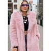 Damen Rosa Kunstpelzmantel Revers Mittellang Warme Winter Oberbekleidung