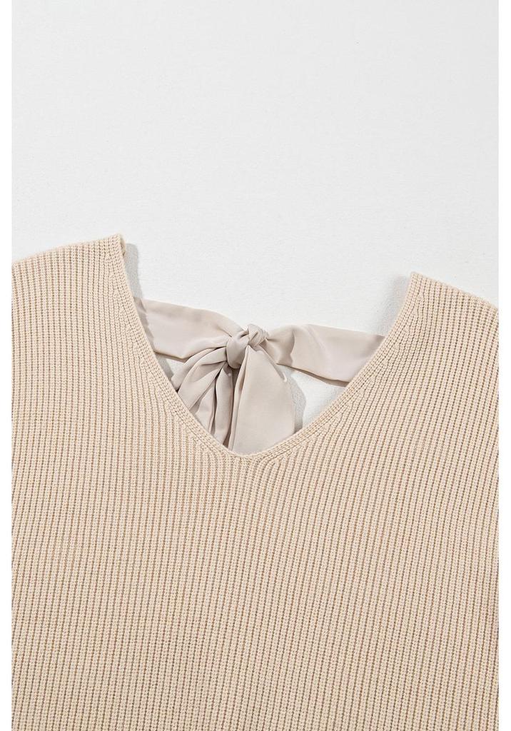 2025 Women's V-neck Pullover Sweater with Bow Back – European & American Winter Collection