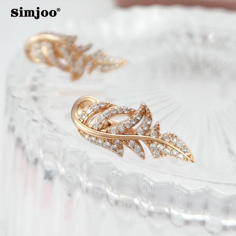 SIMJOO Fashion Hollow Leaves Zircon Earrings for Women's Earrings