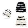 Knitted Striped Hat Embroidered Bean Hat Warm Winter Windproof Outdoor Gift Hat