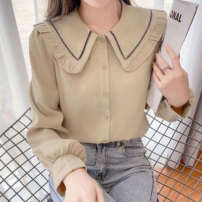 Shirt Women's Doll Collar French Style Shirt with Reduced Long Sleeved Top