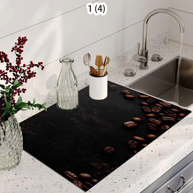 

Luxury Coffee Bean Pattern Super Absorbent Quick Dry Dish Drying Mat Non Slip Kitchen Counter Mat for Coffee Bar Home Decor (as the picture,20x30cm)