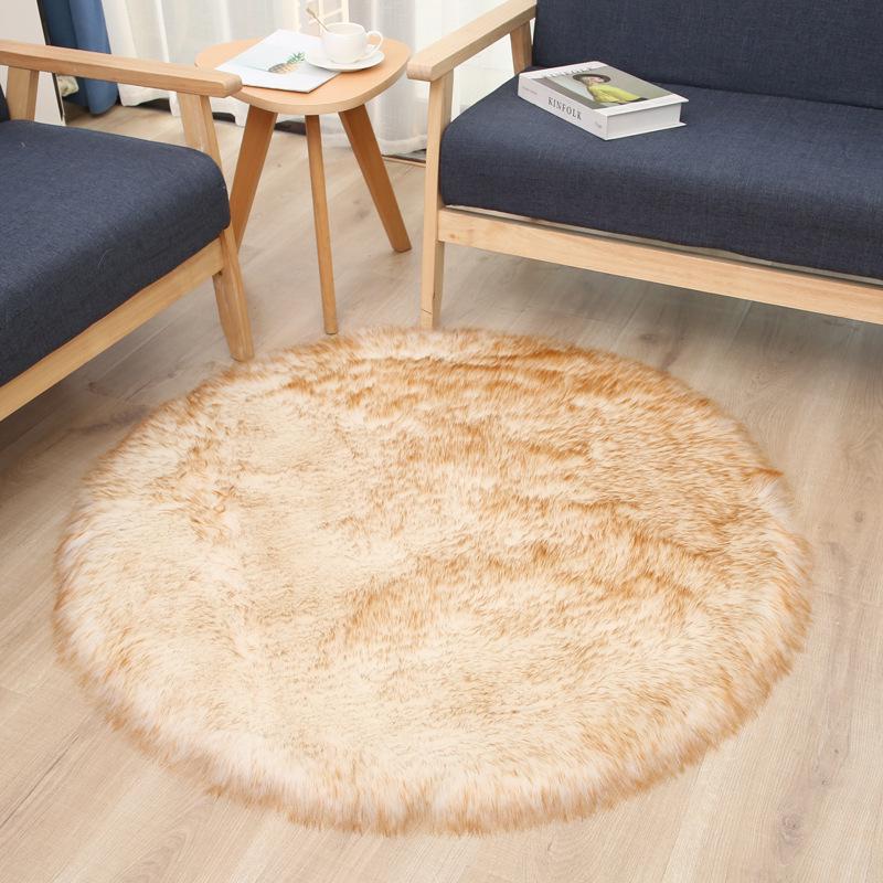 Round Long-Pile Imitation Wool Yoga Mat for Living Room or Bedroom