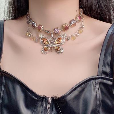 Elegante Collana con Nappe a Farfalla a Doppio Strato - Design Retro di Palazzo Cinese con Fascino Femminile