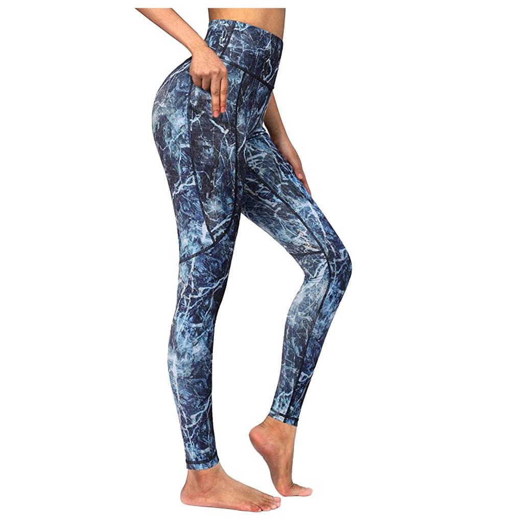Women's Casual High-waisted Elastic Multi-color Exercise Patchwork Pocket Leggings Yoga Pants Nine-point Pants