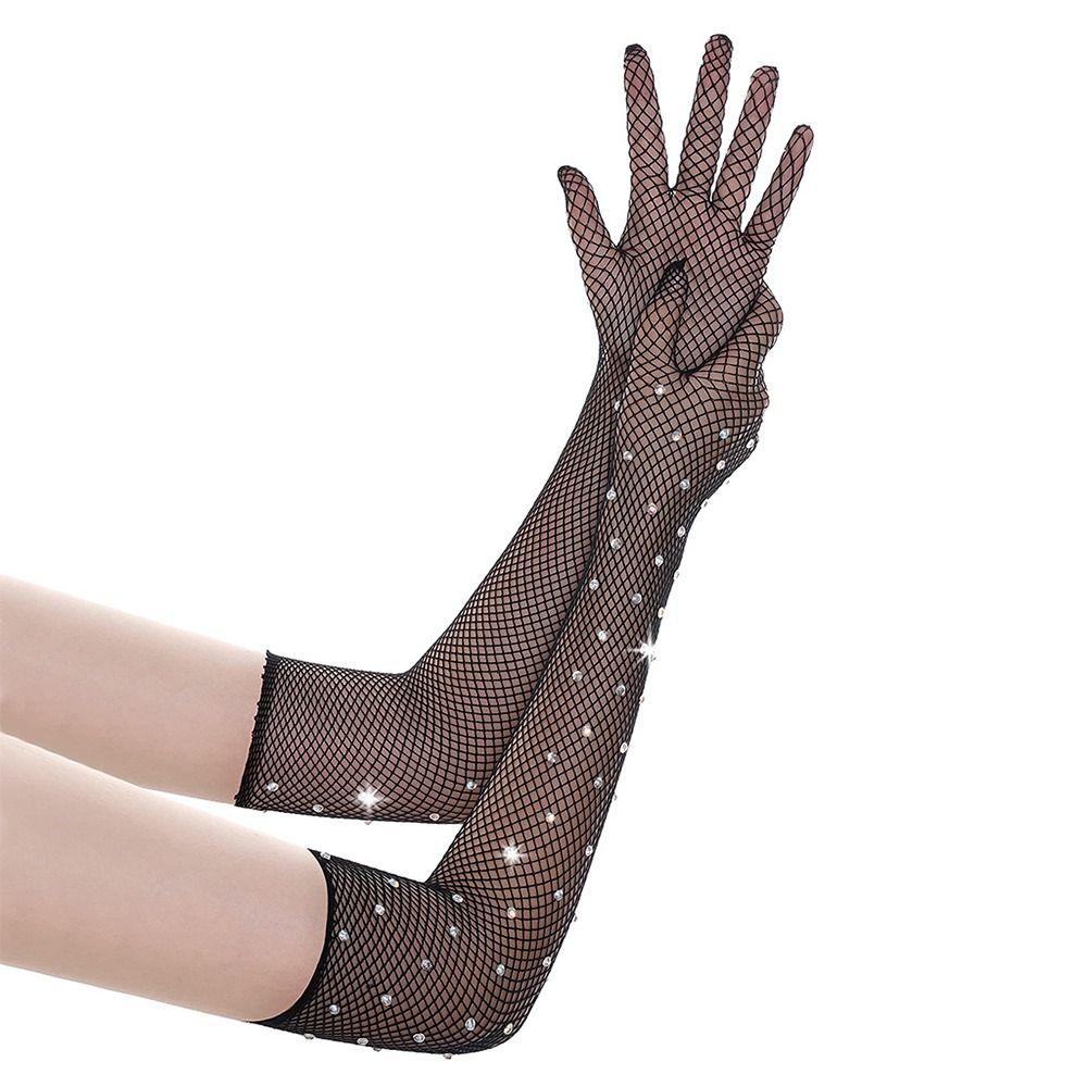 Fishnet Full Finger Driving Sunscreen Tulle Mittens Rhinestones Gloves Bridal Gloves Mesh Gloves