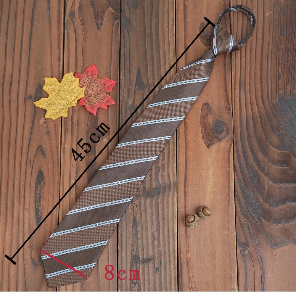 8Cm Wide Version Retro Brown Series Lazy Knot-Free Zipper Tie Striped Men'S Business Casual Coffee
