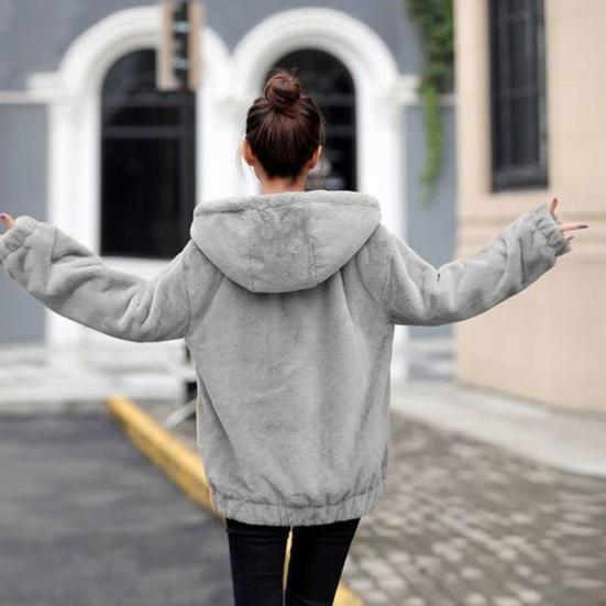 Women's Fuzzy Fleece Jacket Full Zip Up Hooded Sherpa Lined Coat Thick Warm Fall Winter Outerwear with Pockets