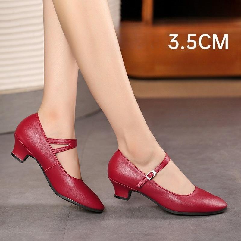 Latin Dance Shoes Women Medium Heel Soft Sole Ballroom Dance Shoes Red