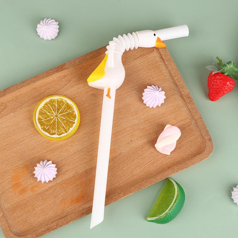 1Pc  Animal Long Goose Straw With Brushes Reusable Large Diameter Drinking Straw Curved Straws Thick Tube Shape Straws