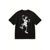 Men's Plus Size Oversized T-Shirt with Fido Dido Cartoon Graphic - Soft Breathable Black Retro Streetwear Tee, Loose Fit Crewneck Short Sleeve Shirt
