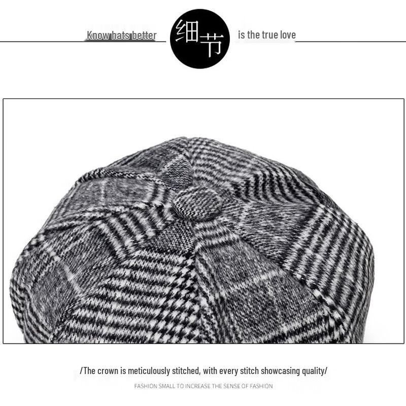 ZHENYUEQI Women's Plaid Wool Octagonal Newsboy Beret Hat