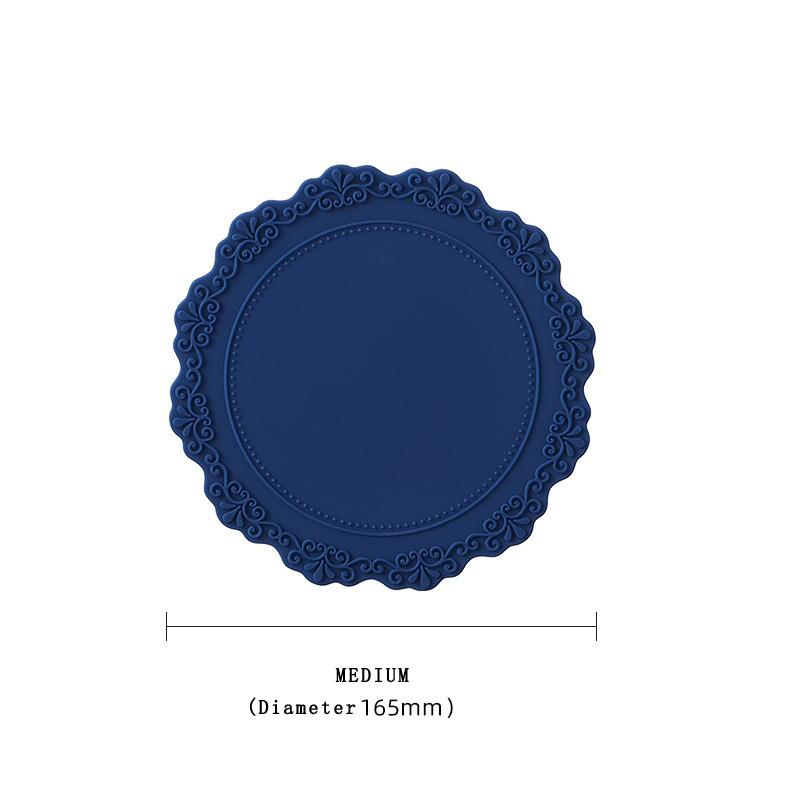 European Lace Silicone Table Mat Retro Embossed Heat Insulation Thickened Round Anti-Skidding Pad Kitchen Waterproof Placemat