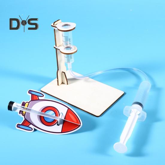 1 Set DIY Rocket Launcher Model Kit Handmade Wooden Puzzle Air Powered Rocket Building Crafts Kids STEM Educational Science Experiment Toy