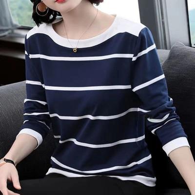 Harajuku rahat bol alt gömlek ilkbahar sonbahar moda kadın tişörtleri çizgili tişört Femme y2k üstler büyük beden 3XL 4XL giyim tişört kadın