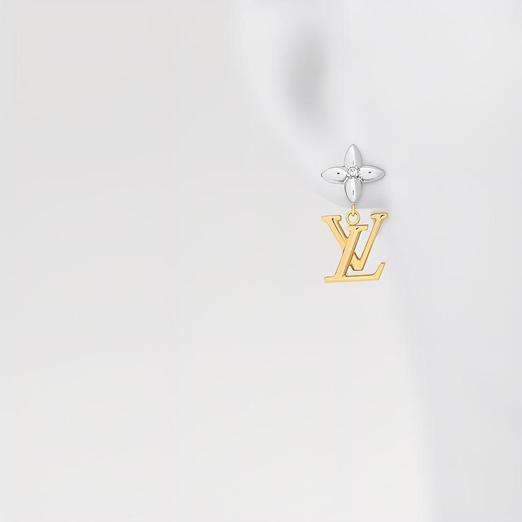 Louis Vuitton Ikonischer Blumen-Initialen-Anhänger Muster Zirkon Ohrringe Damenohrringe Gold M01287