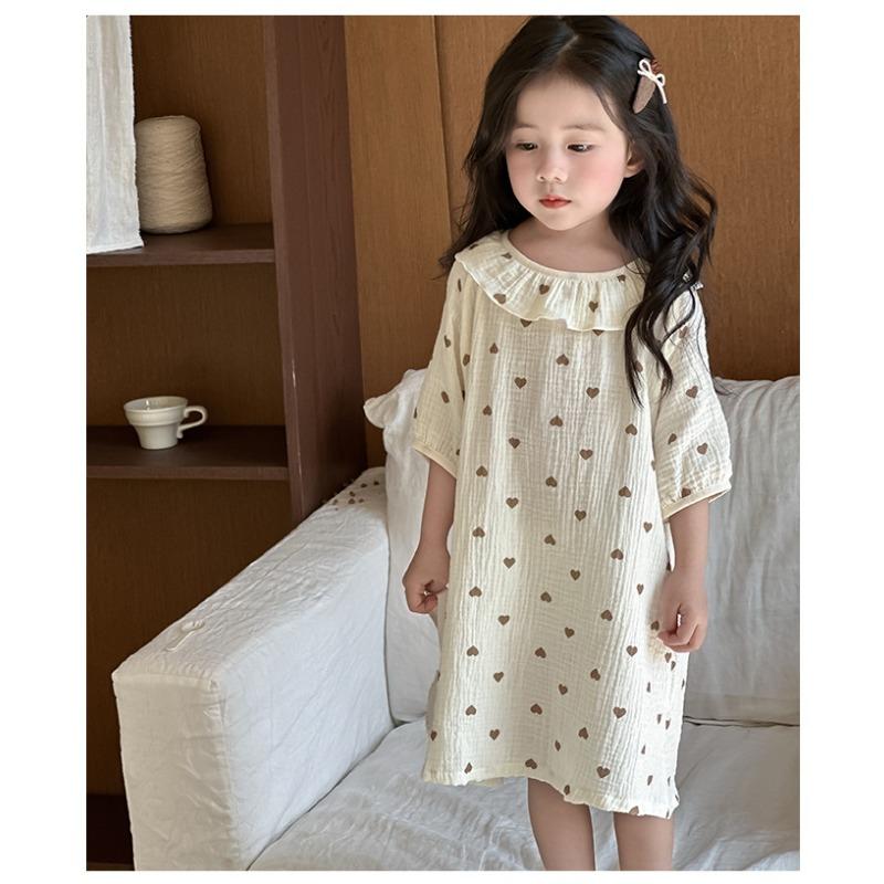 Girls Princess Style Thin 100 Percent Cotton Nightdress Kids Summer Sleepwear Home Clothing