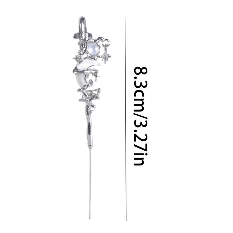 Elegant Star and Moon Diamond Earrings Ear Needle Diagonals Ear Studs Stylish Piercing Ears Jewelry for Fashion Lovers