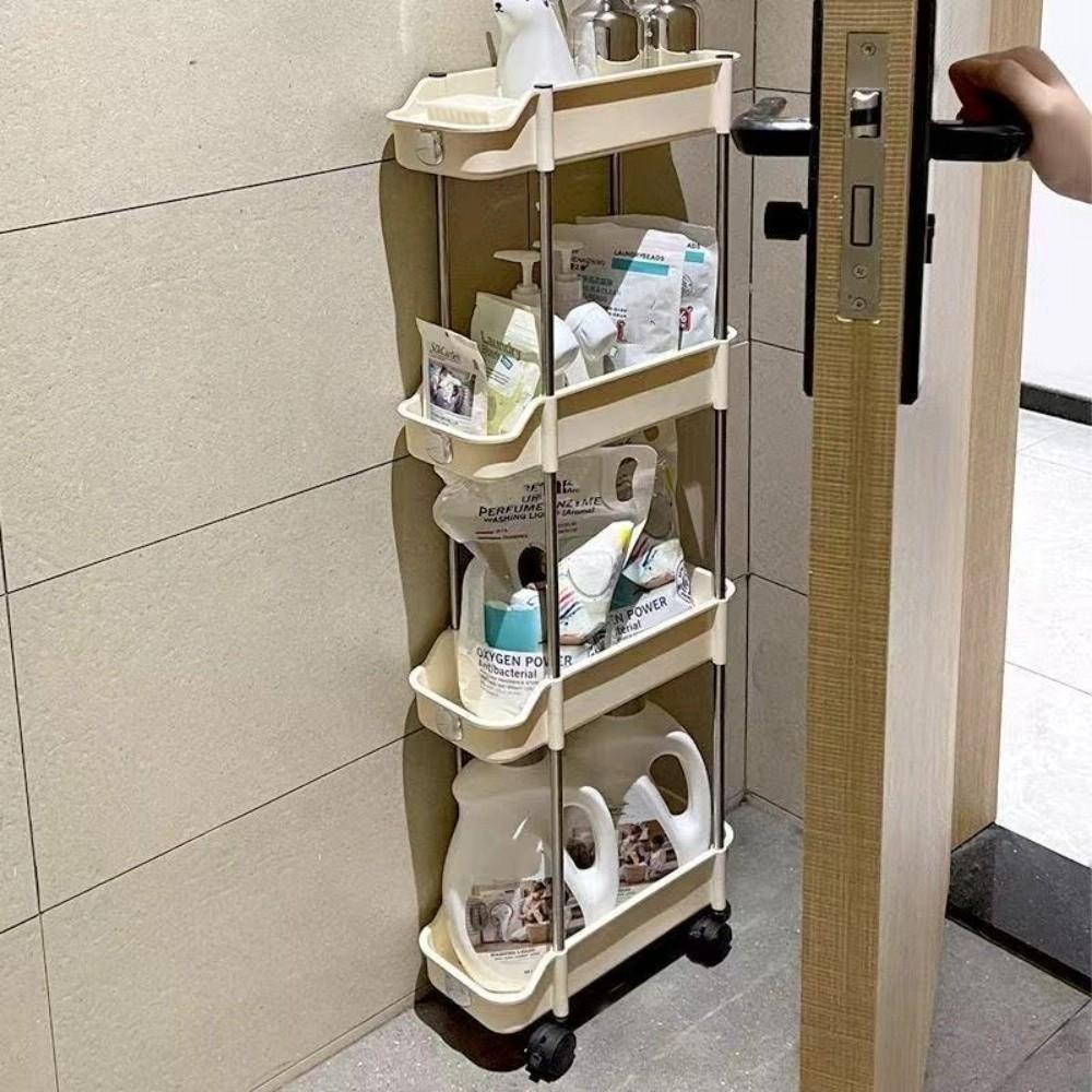 With Wheel Storage Rack Space-Saving Bathroom Cart Organizer Durable Mobile Shelving Unit  Bathroom