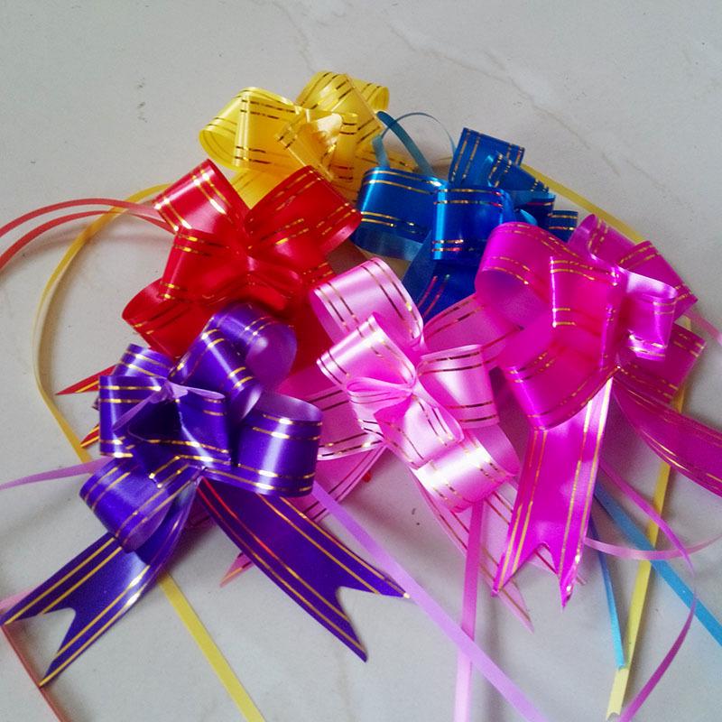 100pcs Small Gold Edge Pull Bows, Instant Gift Wrapping Ribbon Bows DIY Decorative Bows for Gifts Weddings Parties Random Colors