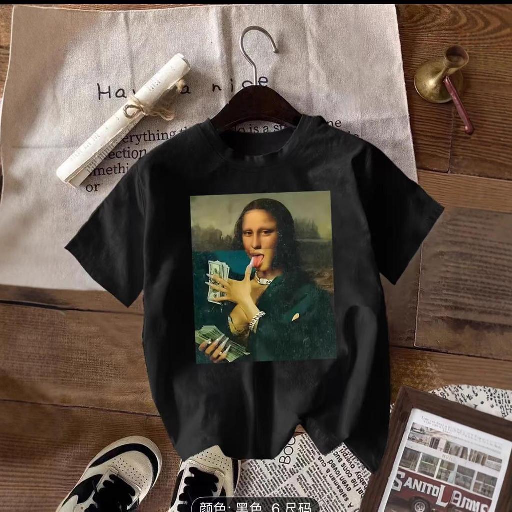 Camiseta Retro Americana de Algodón Suelta de Manga Corta