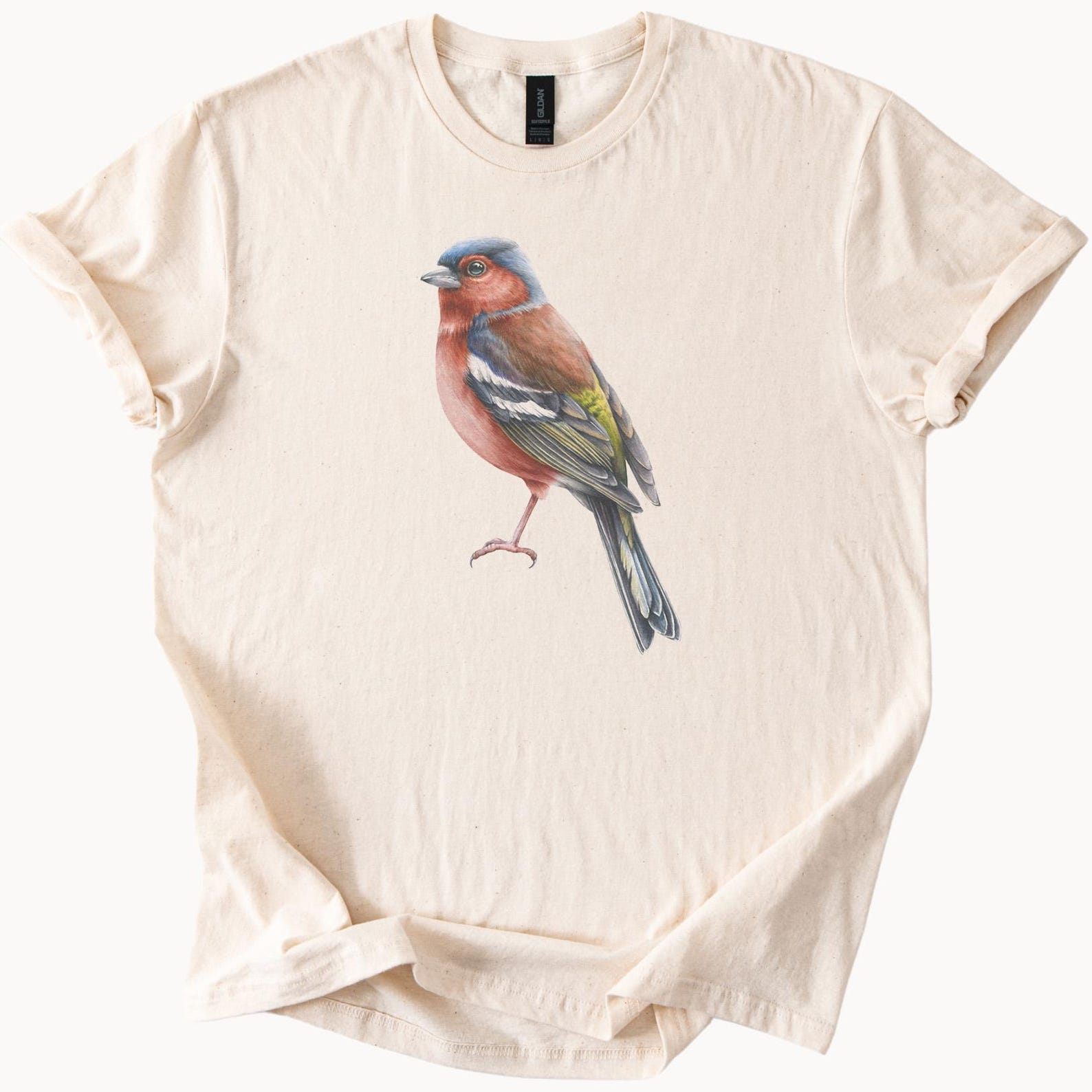 Colorful Chaffinch Bird Graphic T Shirt Realistic Songbird Nature Art Tee Unique Wildlife Illustration Shirt Gift for Bird Lovers 100