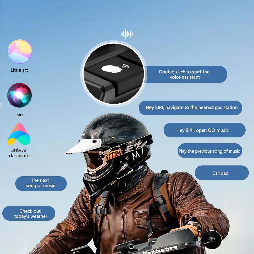 C10 Motorcycle Helmet Bluetooth Headset BT5.4 Handsfree Call Wireless Noise Reduction Waterproof Headphone with RGB Light