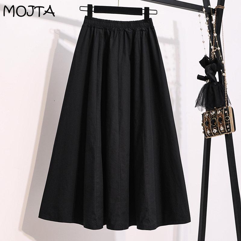 MOJTA Women's Clothing High Waist Spring Autumn Plus Size Thin A-line Skirt Loose Casual Mid-length Skirt