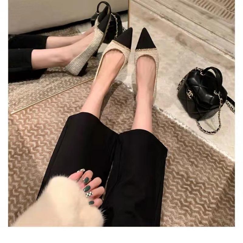 Fashion Flat Shoes for Women's Spring and Autumn New 2025 Spring Autumn Chain Pointed Shallow Mouth Flat Bottom Temperament Single Shoe