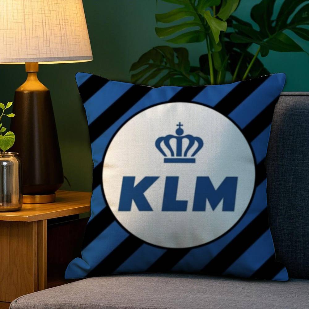 Netherlands K-Klm R-Royal Dutch Airlines Pillow Case Plush Fabric Soft Double Sided Print Sofa Cushion Cover Throw Pillow Covers