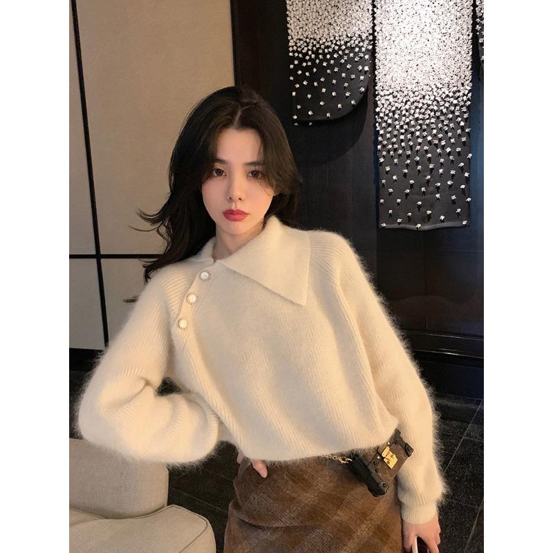 Mohair Sweater Women Wear Lazy Wind Loose Autumn and Winter Thickened Warm Pullover Small Knitted Sweater