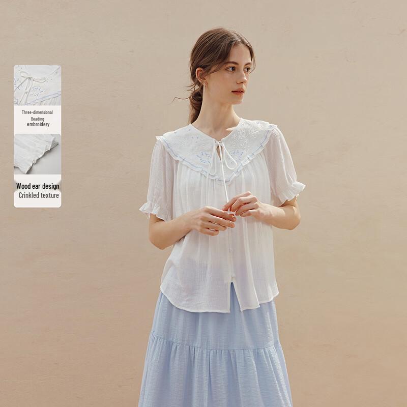 

INMAN Embroidered Ruffle Short Sleeve Top XL